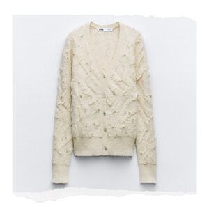 Zara Women's Cream Cardigan with Textured Design